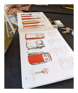 Up close picture of various gas pumps in a book