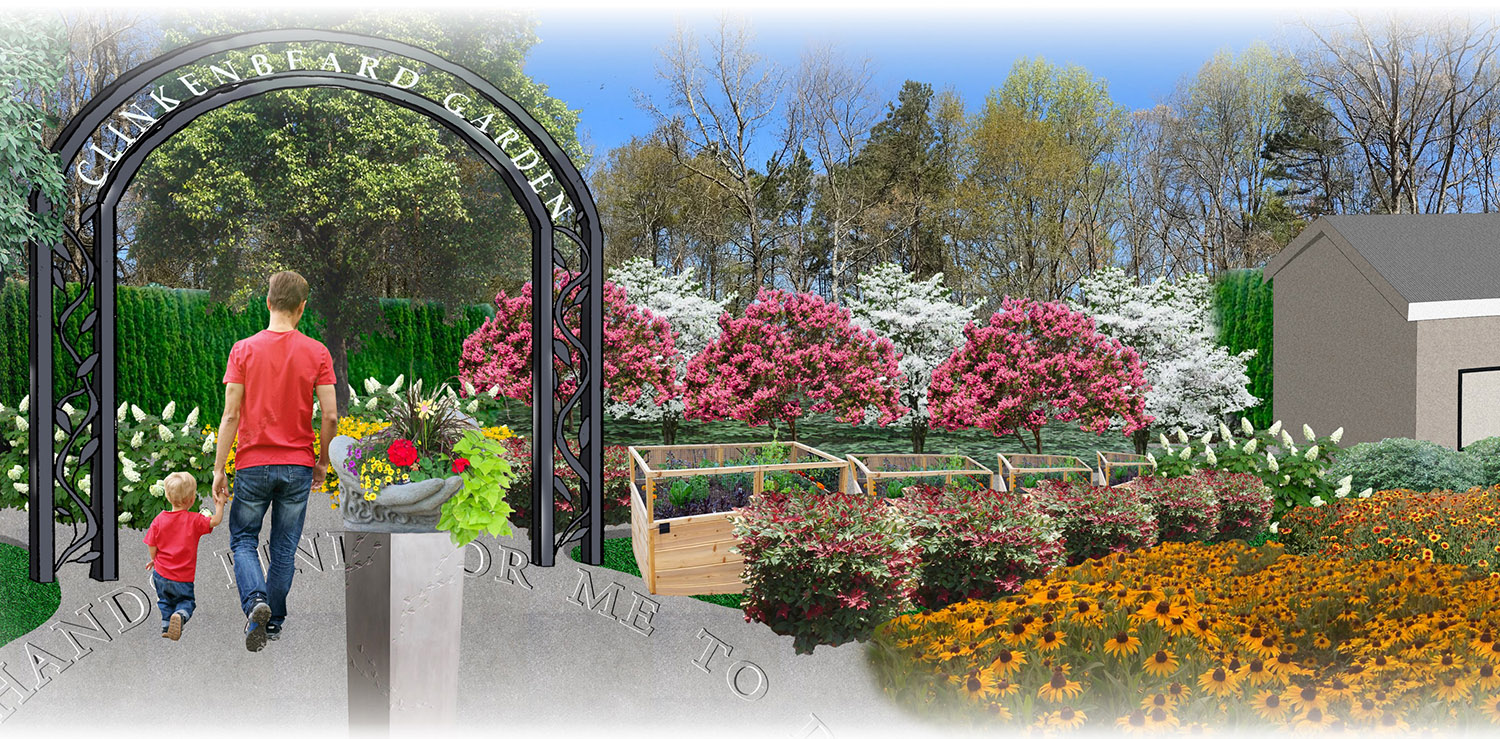 Proposed Clinkenbeard Healing Garden entrance, Spring 2021. Design by Ellie Hair, Morgan Henson, Savannah Terry, and Krista Campolong