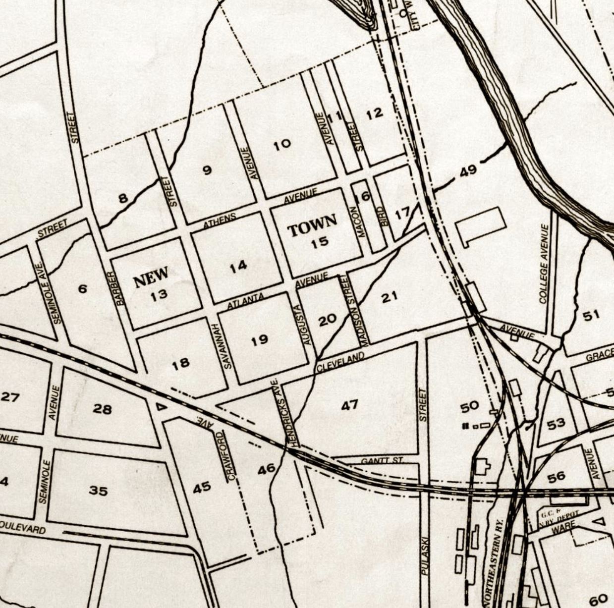 Newtown Zoom from 1895 Athens Map