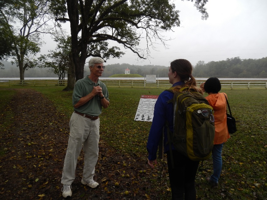 MHP Student Savannah Young discusses the infamous gazebo with a tour guide at Hardman Farm