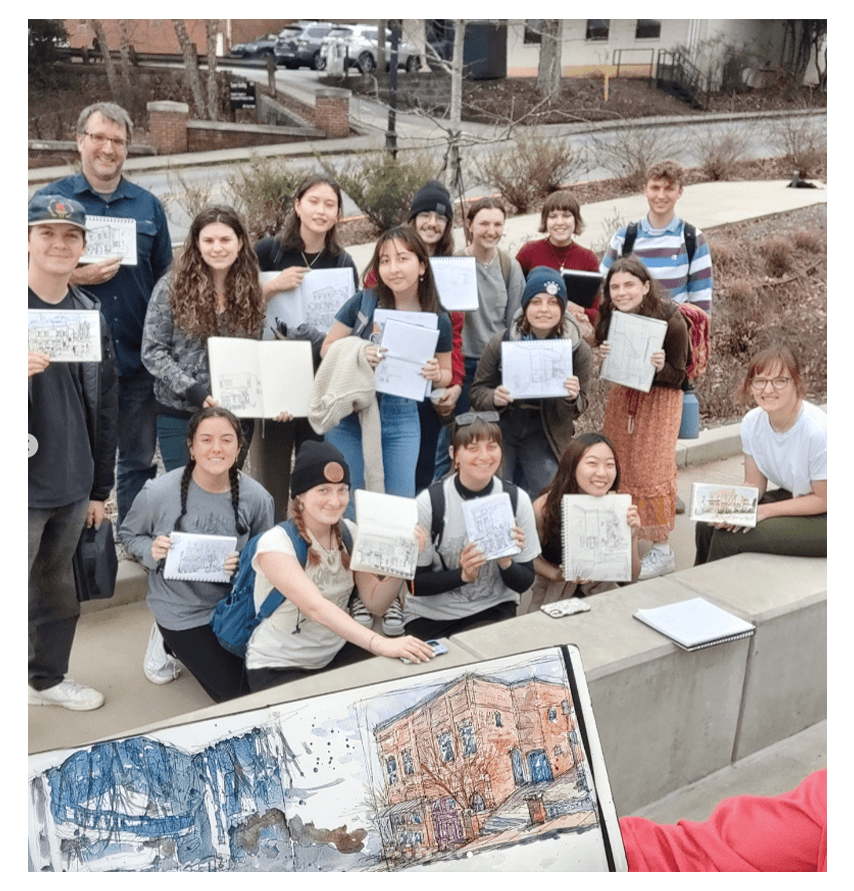 students show off their urban sketches