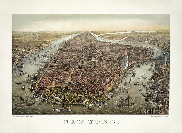 A hand drawn panorama of early New York City