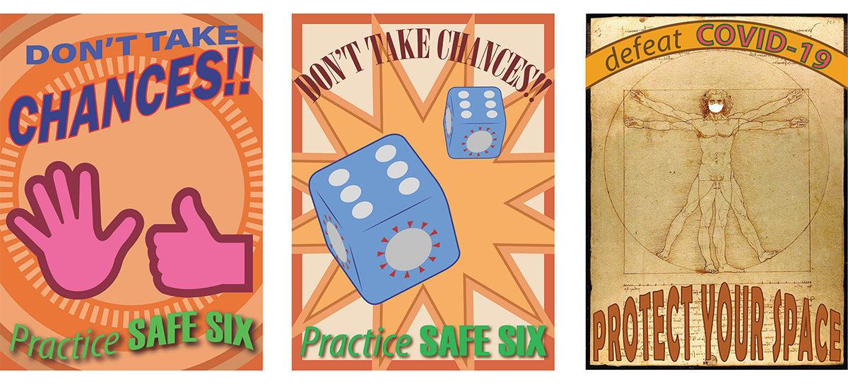 Compilation of Verma's posters: Safe six and Vitruvian man