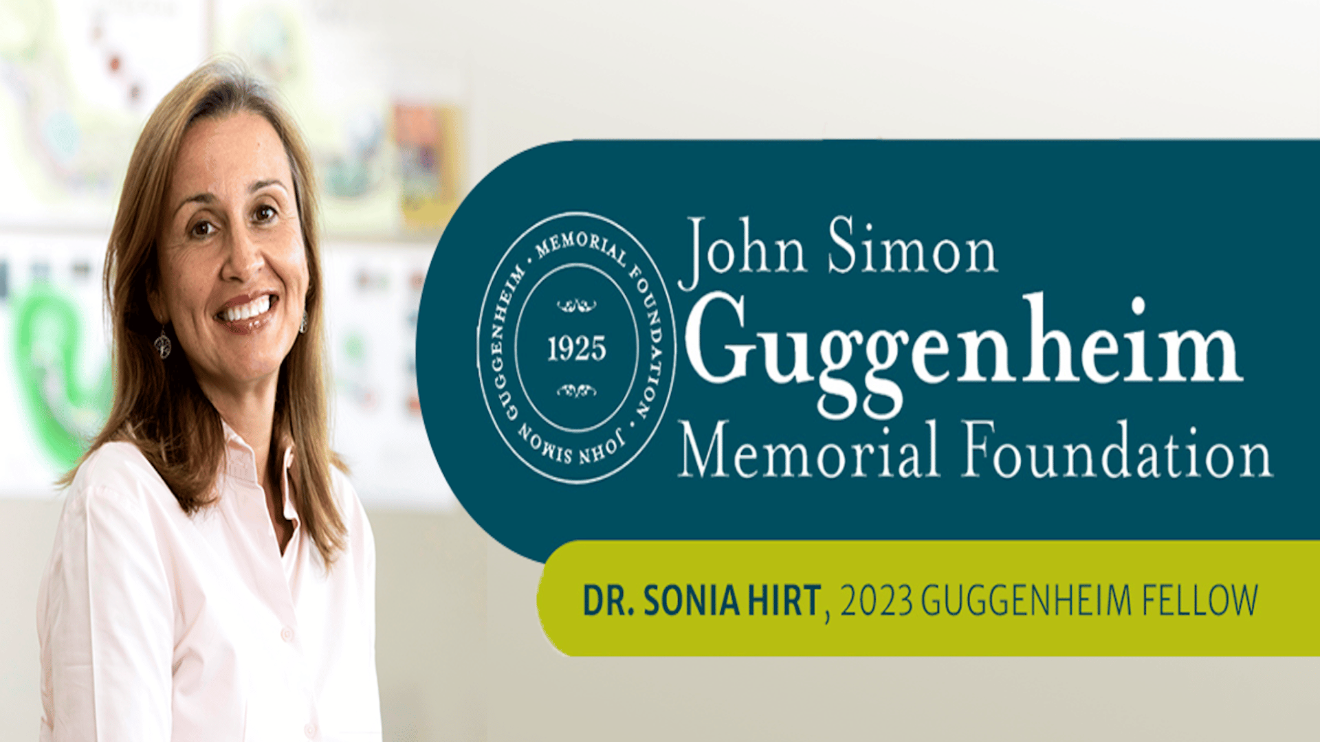 Graphic of Sonia Hirt being recognized for the Guggenheim Fellowship