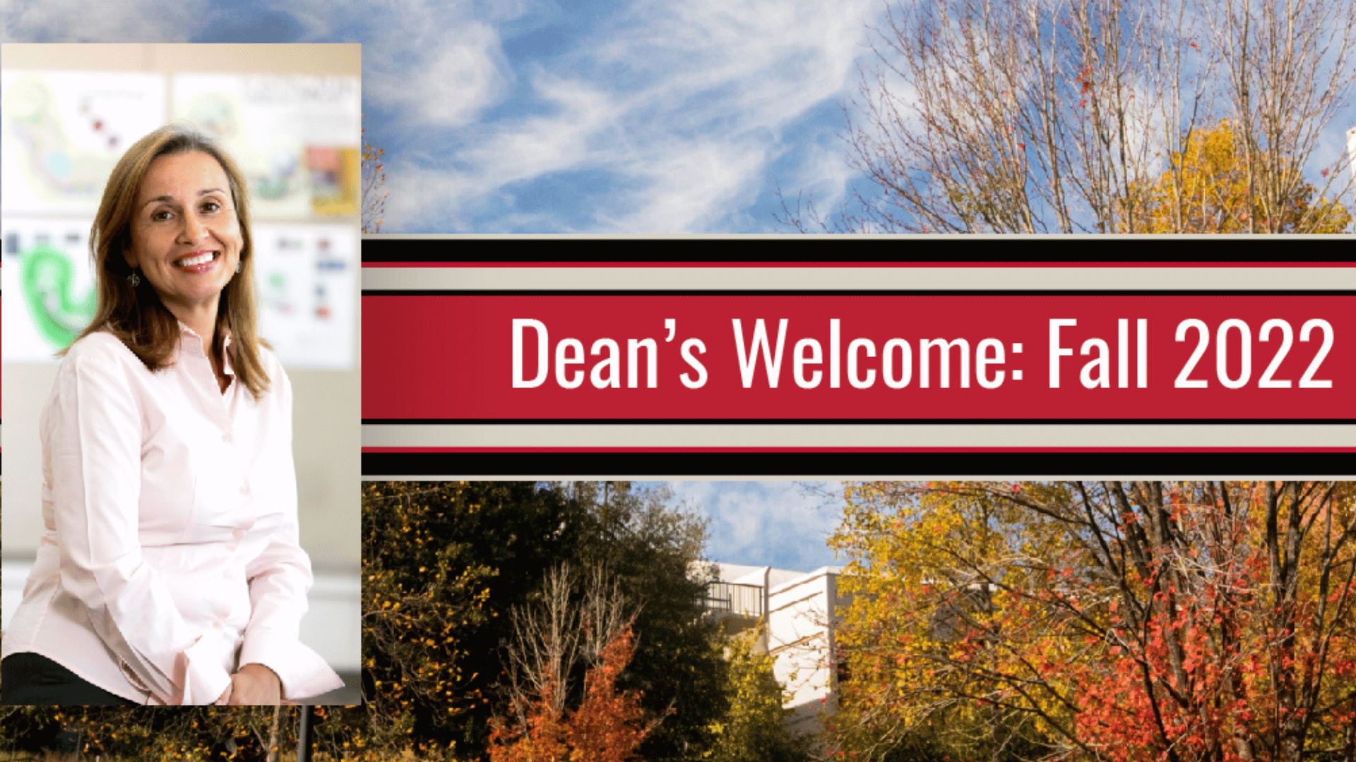 Dean's Welcome Banner graphic with Dean Sonia Hirt