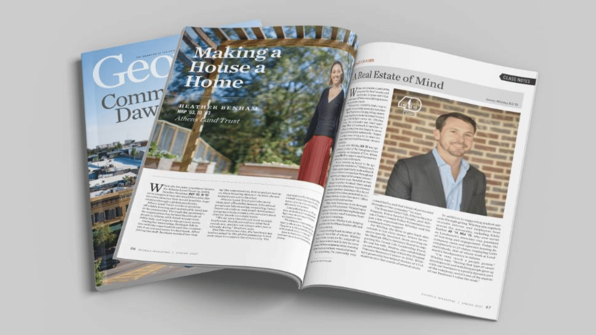 A Georgia magazine sits open with two CED alumni featured.