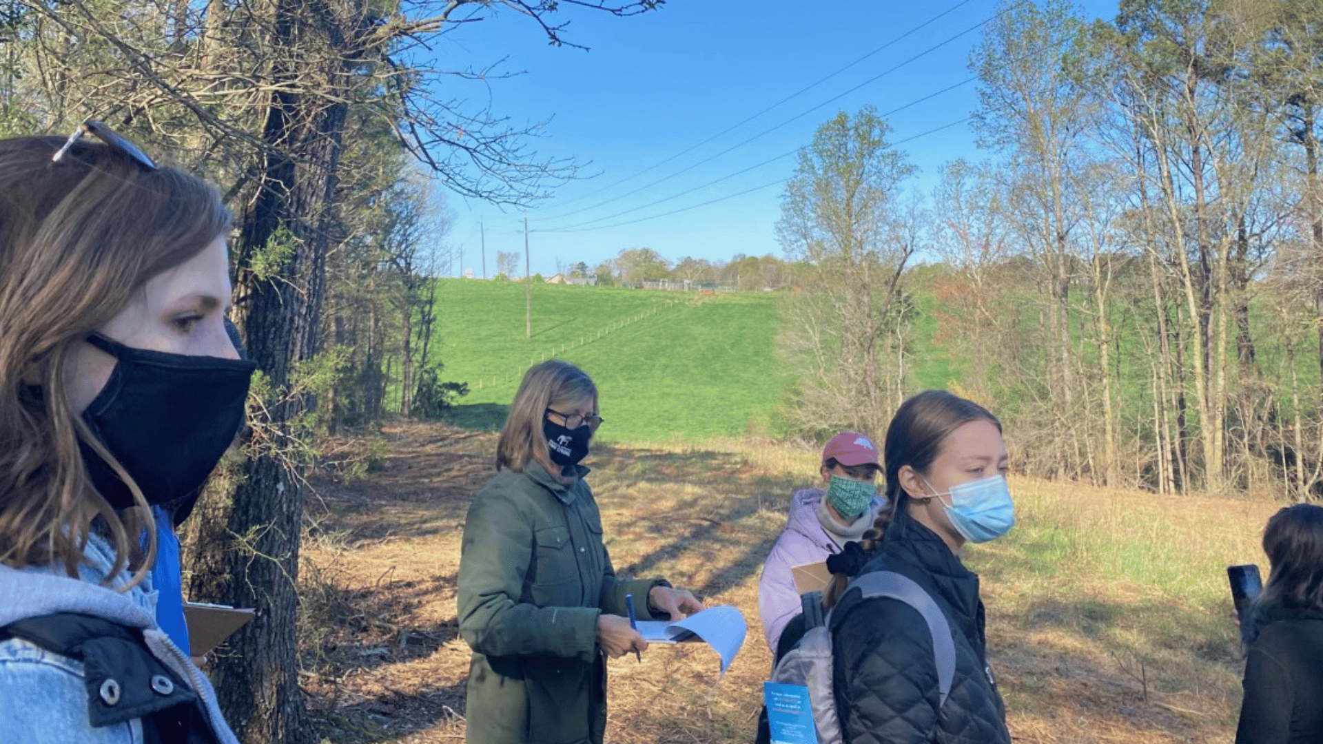 Professor Shelley Cannady and MLA students performing site analysis at The Ark Family Preservation Center, Spring 2021 (Photograph by Liz Swift)