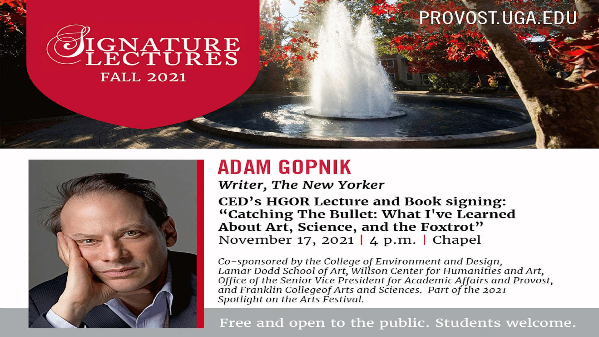 Fall 2021 UGA Signature Lecture with Adam Gopnik lecture