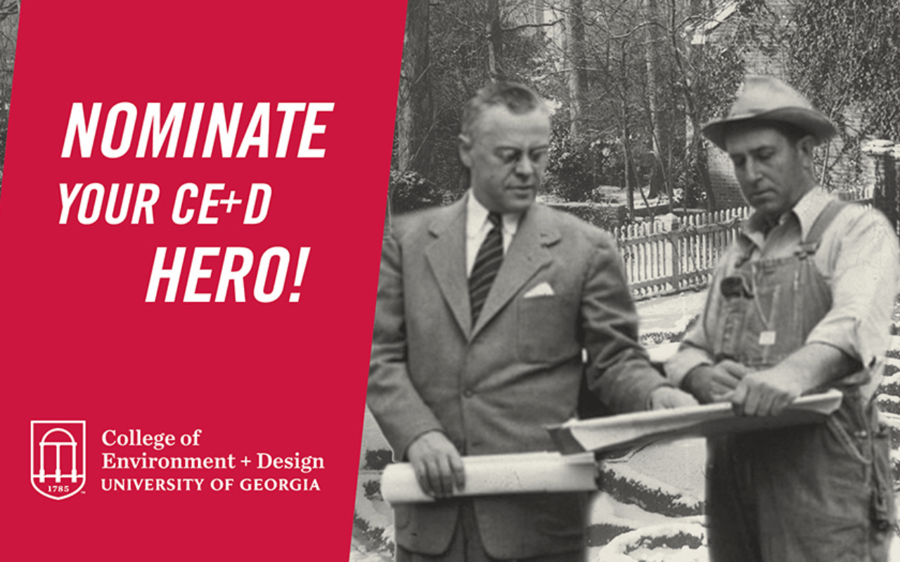 A banner graphic calling for people to nominate their UGA CED hero.