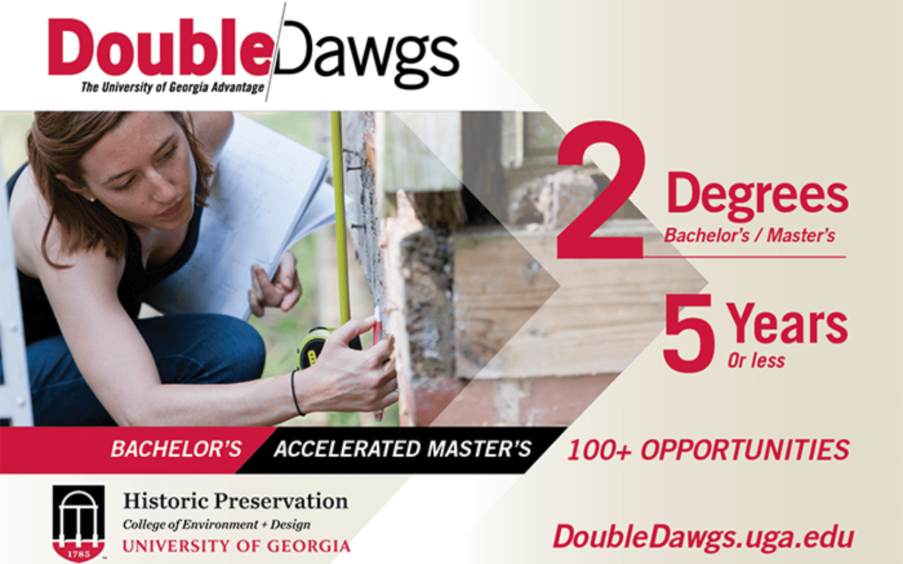 Banner graphic for the Double Dawgs program in Historic Preservation