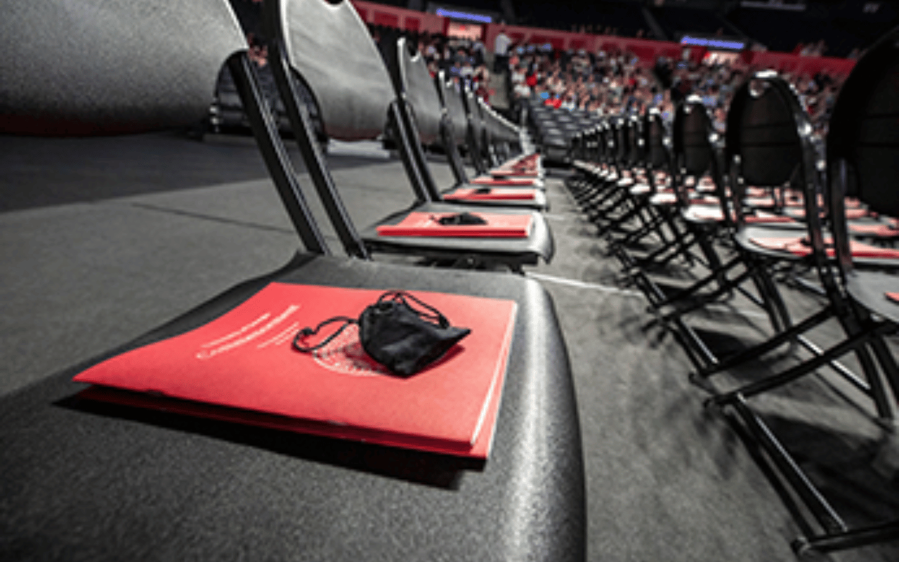 Graduation seats in Stegman Coliseum.