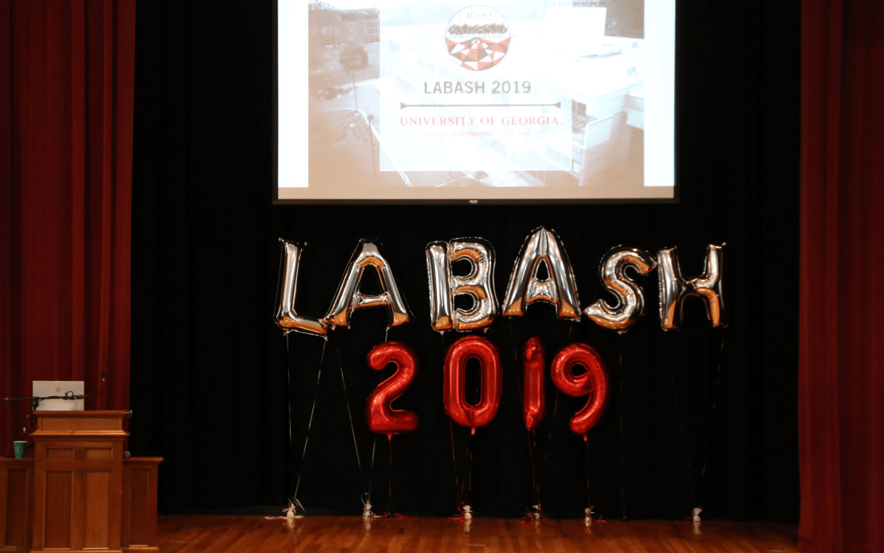 A decorated stage at LABash 2019 at UGA.