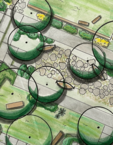 Detail shot of colorful landscape architecture graphs.