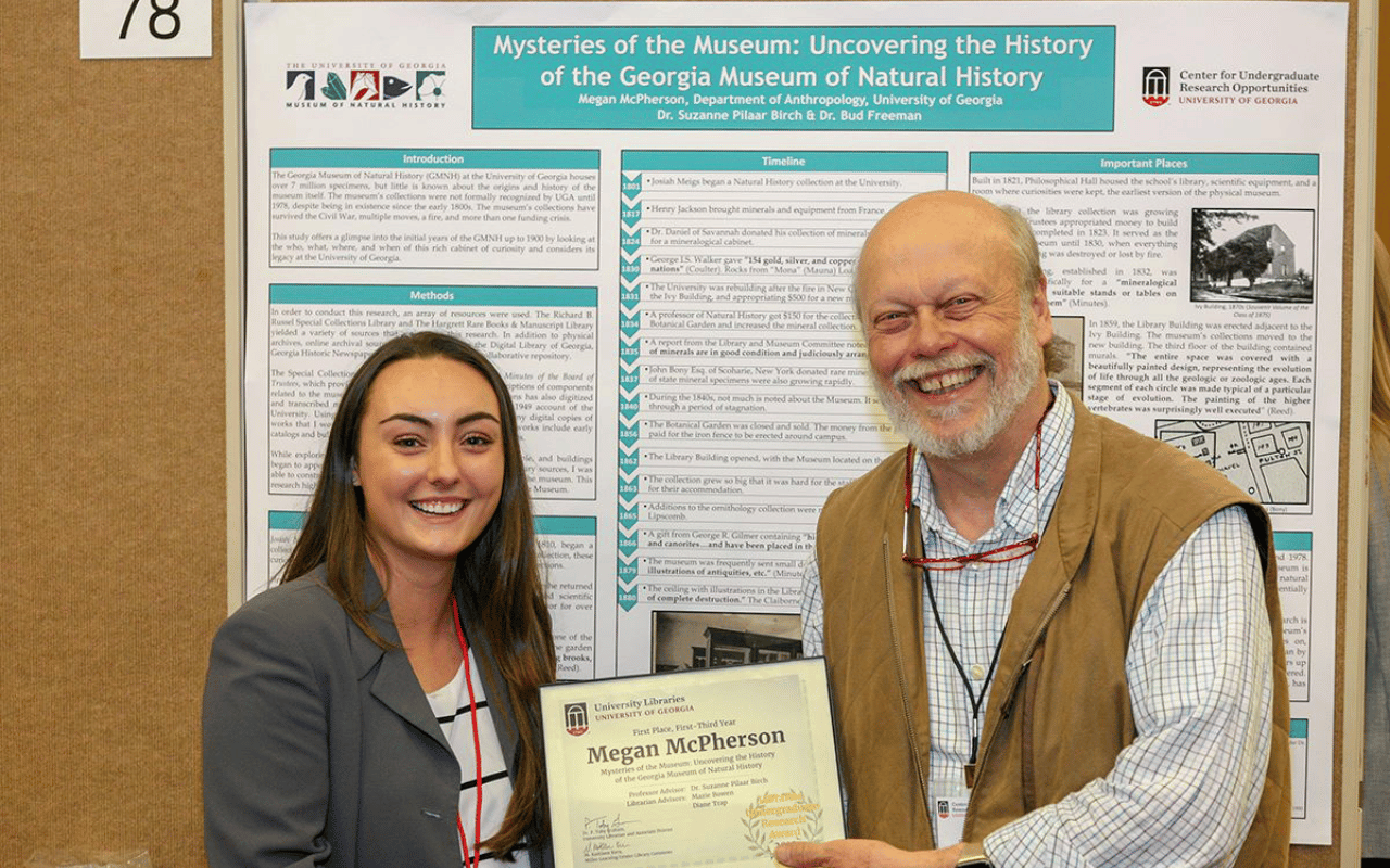 Megan McPherson and faculty co-mentor Bud Freeman from the Odum School of Ecology.