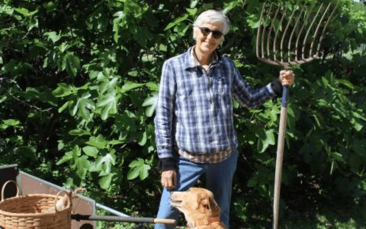 Person with a dog out at Melissa Tufts' farm