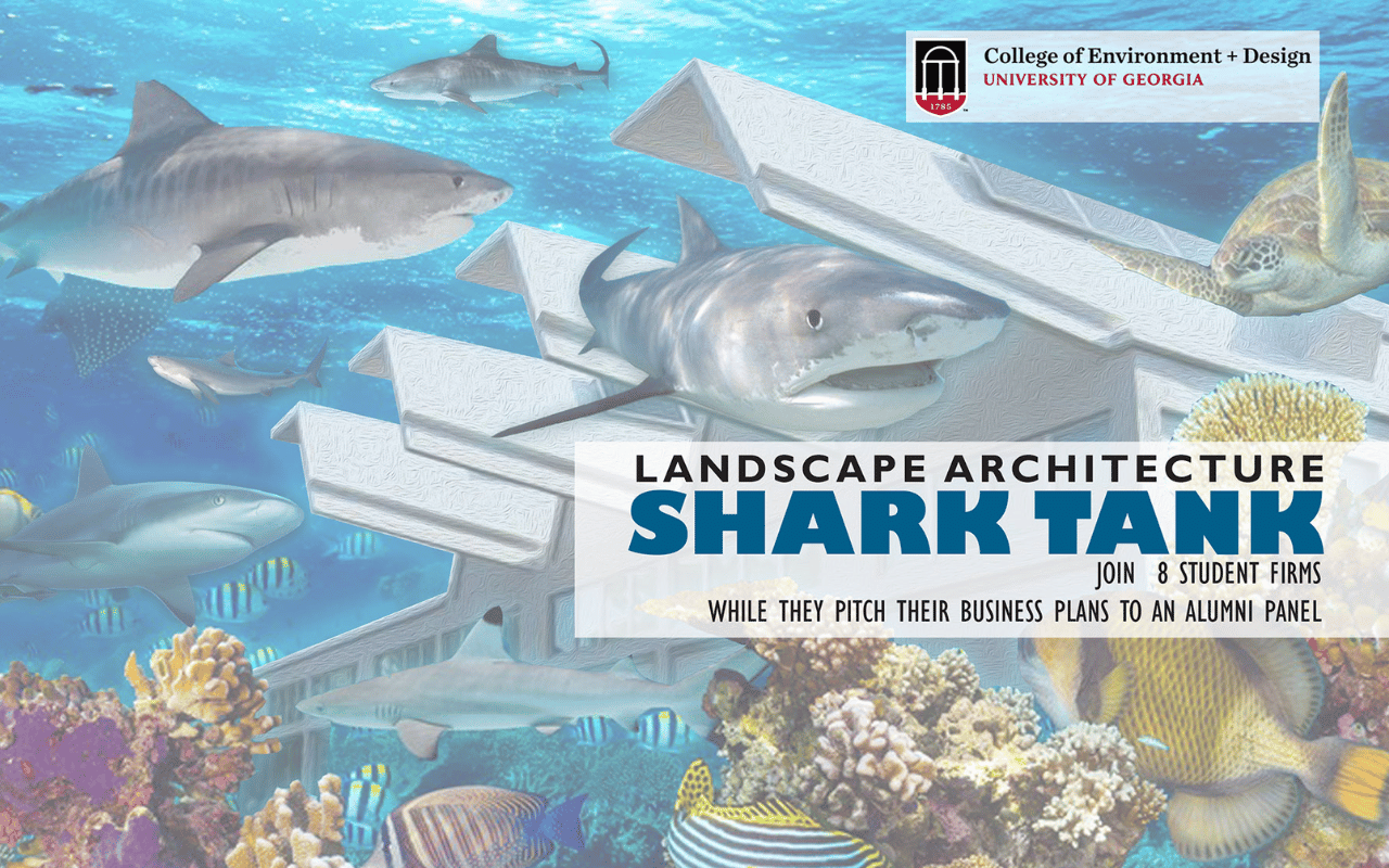 Banner graphic promoting the Landscape Architecture Shark Tank event.