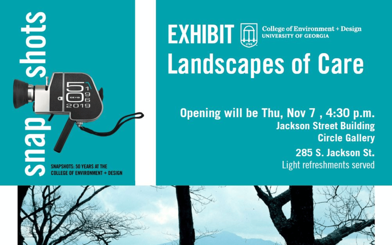 Banner graphic for the Landscapes of Care exhibit at the UGA CED.