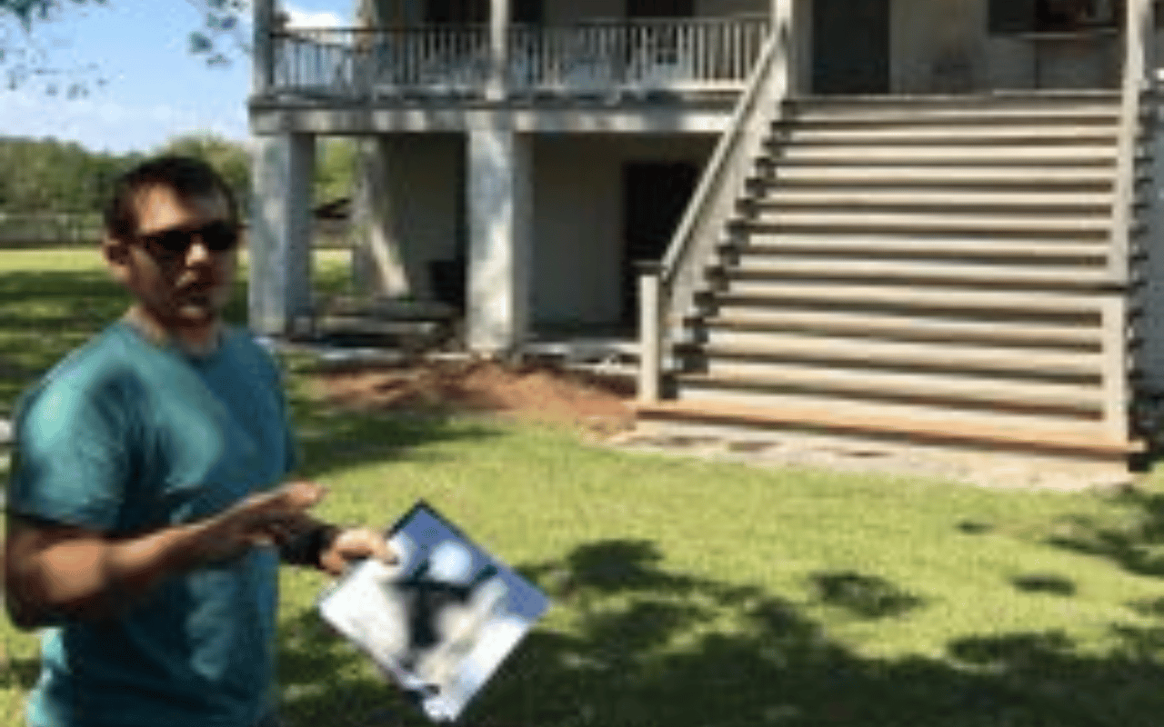 An individual stands outside of the Hurt-Rives Plantation.