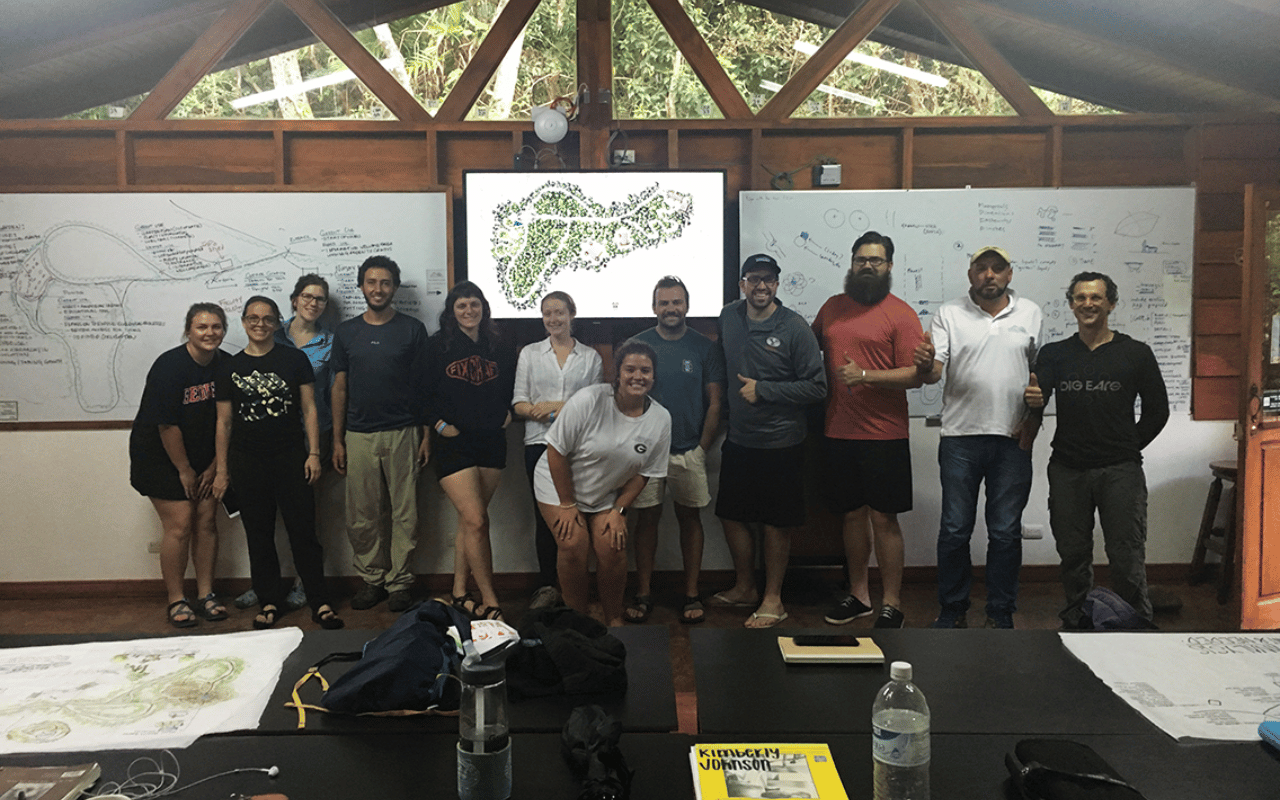 (Left to right) Laura Esposito, Jacque Menke, Lauren Patterson, Felipe Barrantes, Elizabeth Solomon, Sara Hutchinson, Kimberly Johnson, Wade Alexander, Ben Proulx, Matthew Quirey, UGACR landscape director Lucas, Professor Douglas Pardue.