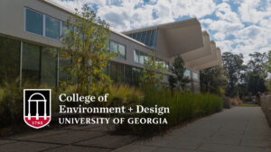 Exterior view of the University of Georgia College of Environment and Design building with logo.