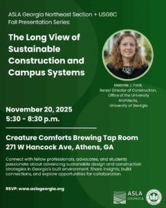 Graphic flyer with information on Melanie Ford's presentation at Creature Comforts.